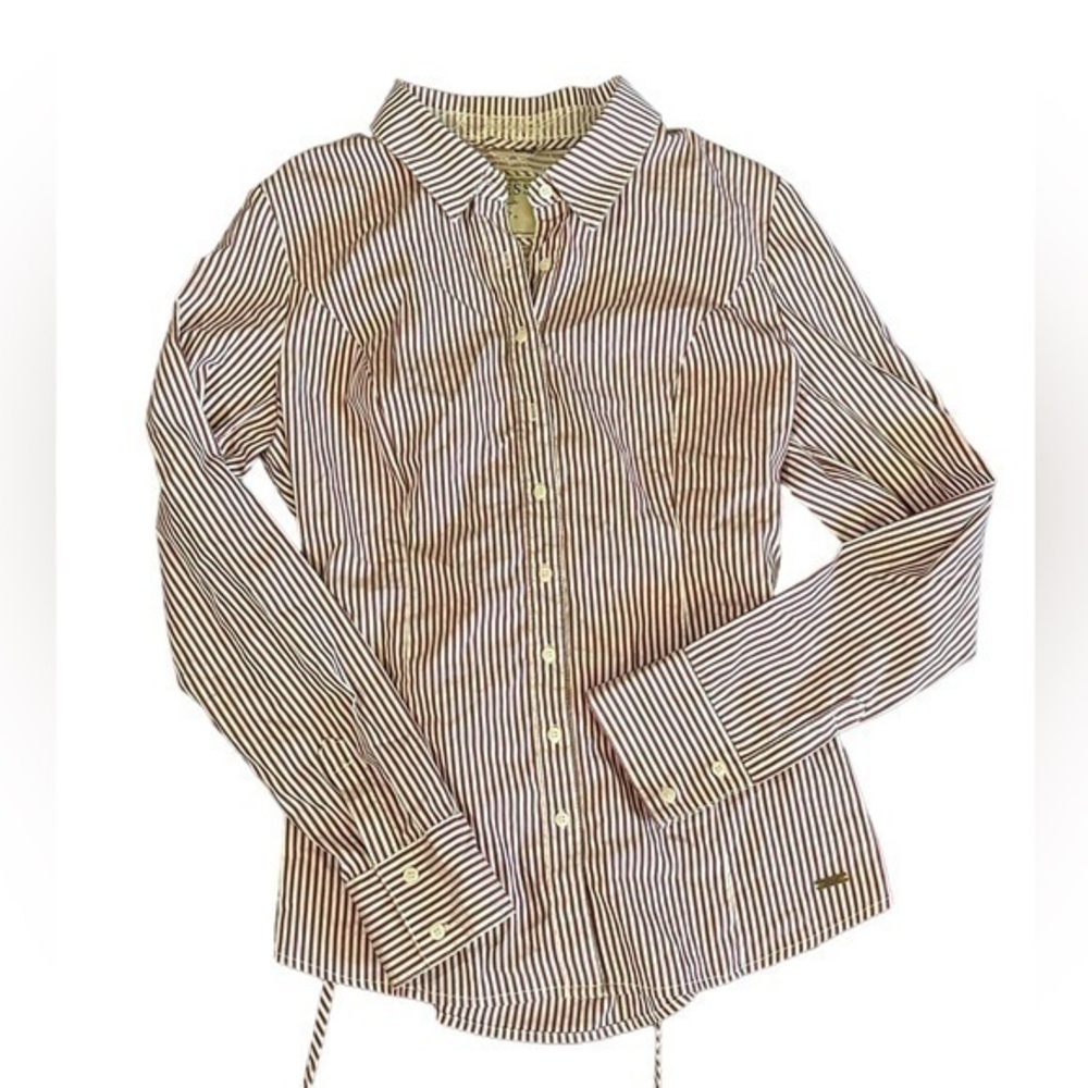 Guess Tie Back Button Down Shirt - Womens Size Large - Red and White Striped